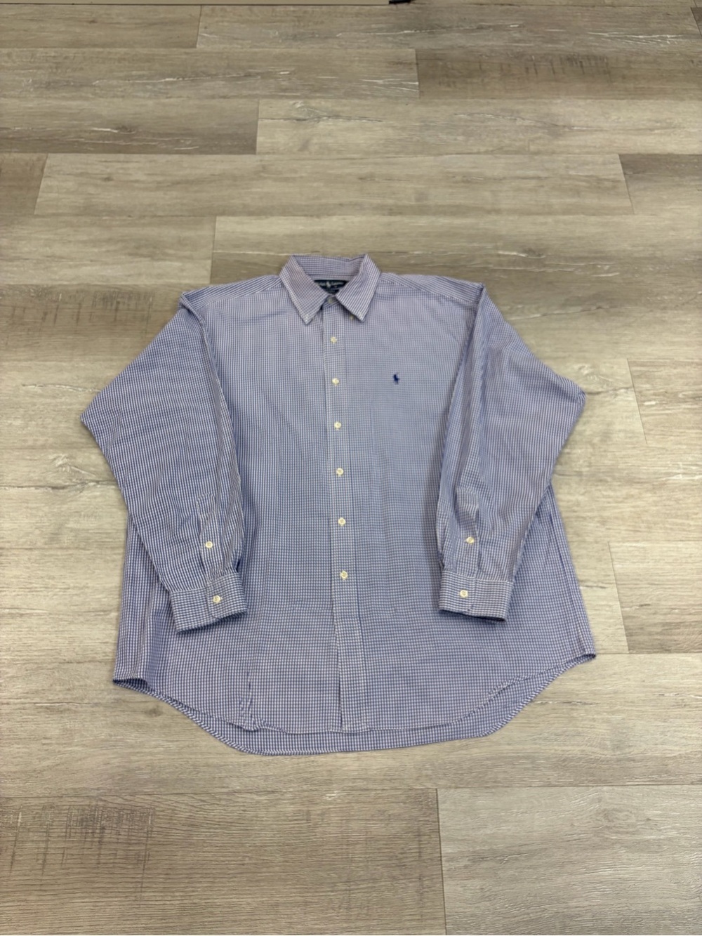 Ralph Lauren Blue and White Mini Check Button-Down Shirt